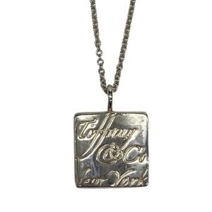 Tiffany Co Necklace Choker Logo Plate Notes Square Sterling Silver
